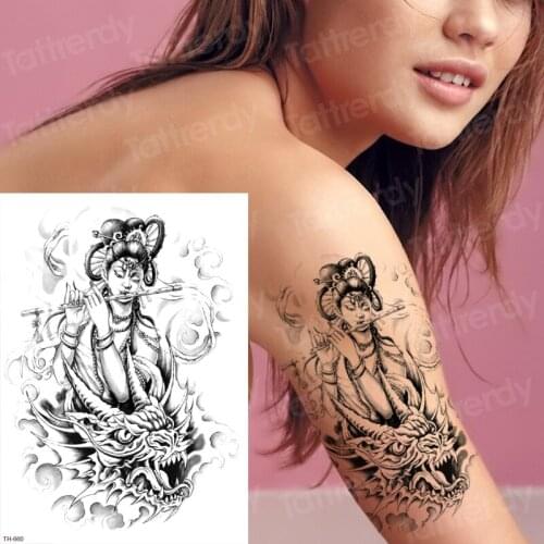 Temporary tattoo sticker chinese tattoo sleeve girls waterproof temporary sleeve arm tattoo fake japanese tattoos black sketches