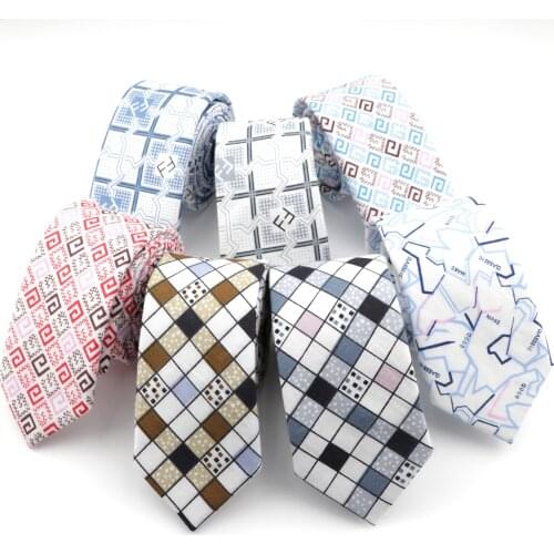 High Quality Neck Tie For Men Striped Geometric 100% Cotton 6cm Skinny Necktie Casual Business Working Meeting Retro Neckwear