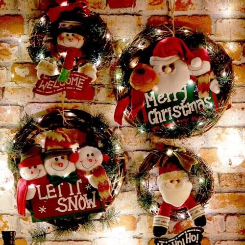 YOOAP Merry Christmas Garland Wreath Decor Wall Hanging Door Santa Claus Elk Snowman Ornaments Xmas Pendant Decor for Home 2021