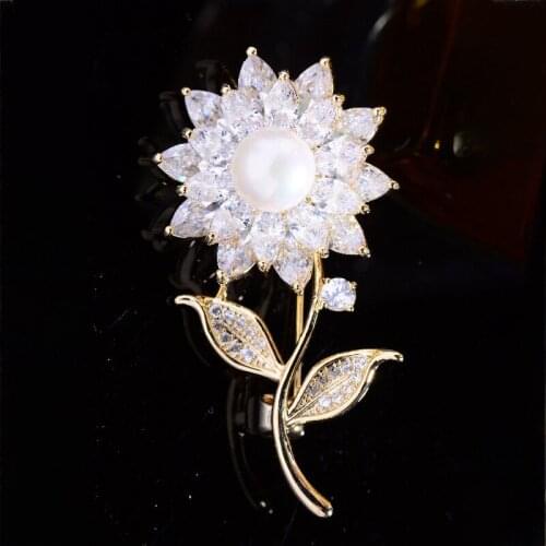 Elegant Flower Women Brooch Pin Luxury Cubic Zirconia Brooches Pins Wedding Jewelry Simple Corsage Accessories Female Broche