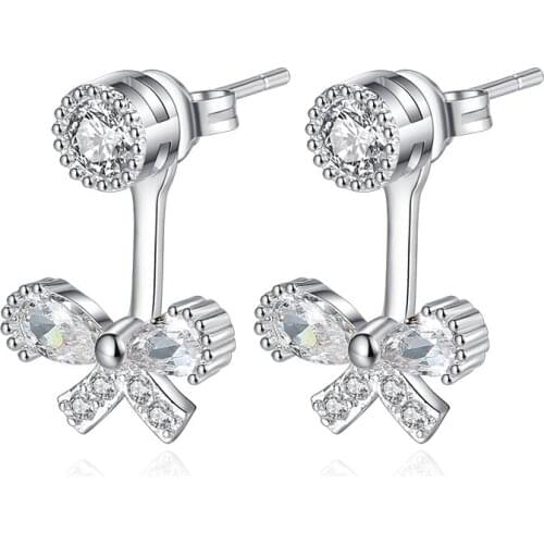 S925 Silver Earring High Quality Openwork Cubic Zirconia Bow Drop Earring For Women Wedding Gift Lady Girl Fashion Jewelry