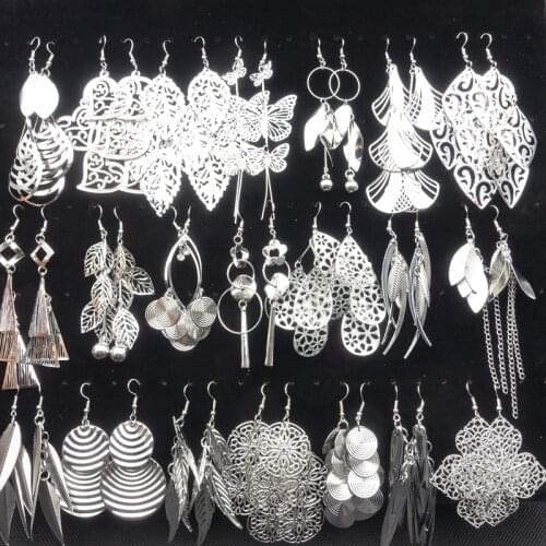 20 Pairs of Womens Drop Earrings Gold Silver Plated Metal Fashion Dangler Eardrop Party Jewelry Wholesale Lot Variety of Styles