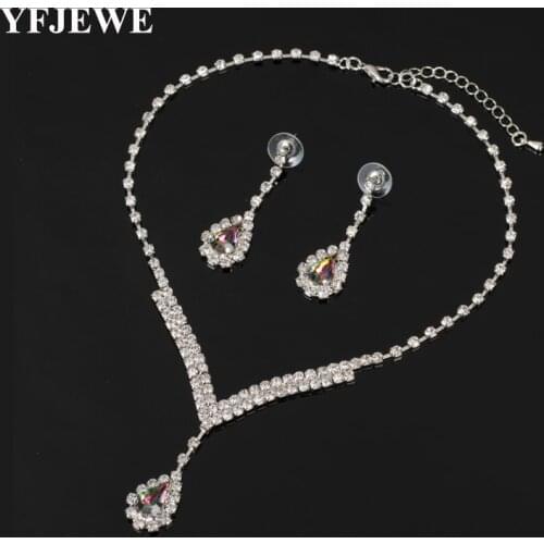 YFJEWE Fashion New Leaf Jewelry Sets Water Drop Earrings Necklace sets Austria Crystal Jewelry For women 3 Color Wholesale N163