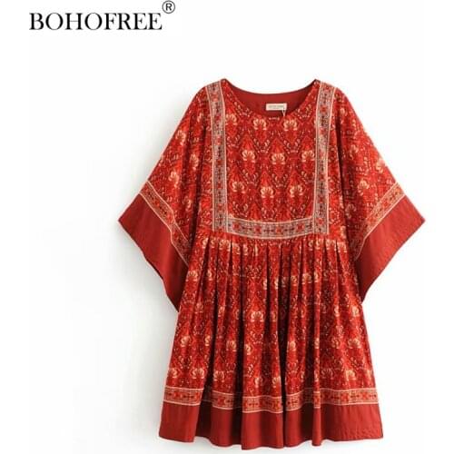 Rayon Cotton Tunic Dresses Pullover Short Sleeve Floral Print Plus Size Clothing Women Boho Vestidos