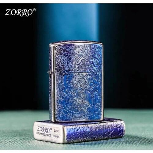 ZORRO Lavender Blue Carving Metal Kerosene Lighter Vintage Lighter Flint Fire Starter Cooking Accessory BBQ Tools Business Gifts