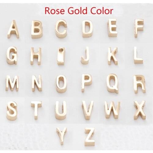 26pcs 3*8mm Gold/Rose Gold Color Stainless Steel Letter A-Z Mirror Polished Bead Small Hole Bead Alphabet Letters Charm
