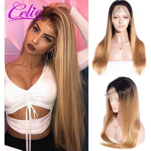 Celie Hair 1B/27 Straight Human Hair Lace Wigs 13x6 Straight Lace Front Human Hair Wigs 200 Density Remy 1B 27 Human Hair Wigs