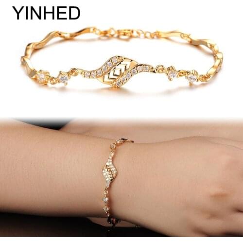 YINHED Fashion Women Bracelet High Quality AAA+ Cubic Zirconia Bracelet Gold Color Jewelry Wedding Bangles Bracelets ZB425
