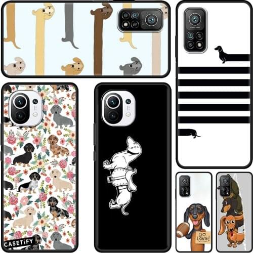 Cute cartoon Dachshund dog Phone Case for Xiaomi Mi Poco X3 NFC M3 F1 10T 9T Pro Note 10 A2 8 11 Lite 5G Black Cover Coque Capa