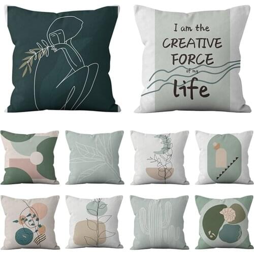 Geometric Abstract Cushion Cover Nordic Green Short Plush Cushions Sofa Bedroom Soft Throw Pillowcase Home Decor Housse Coussin