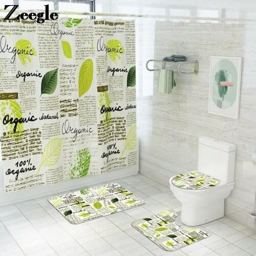 Simple Style Bathroom Decoration Bath Mat Toilet Mat Bathroom Rug Set Green Leveas Bathroom Set with Shower Curtain