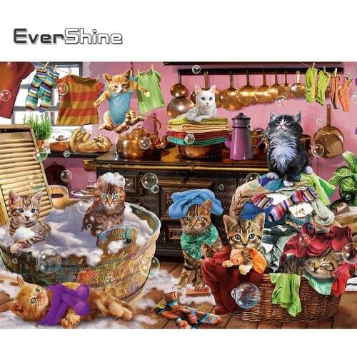 EverShine Diamond Painting Full Square Cat Mosaic Kits Diamond Embroidery Animal Cross Stitch Kitchen Handmade Gift Wall Art