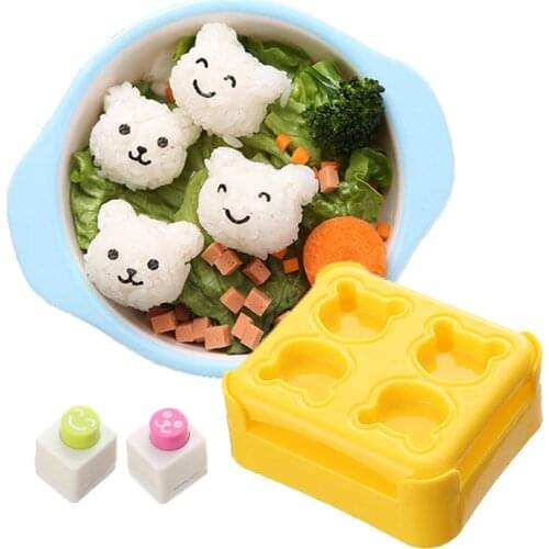 Onigiri Mold Cute Bear Rice Ball Maker Sushi Press Mould Form Set Kit Stamp Kawaii Kitchen Accessories For Kids Bento