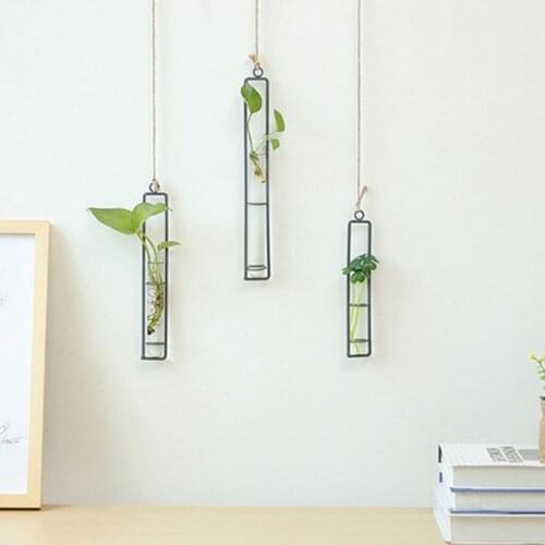 2 Pieces Crystal Glass Test Tube Vase In Wrought Iron Frame Flower Pots Home Garden