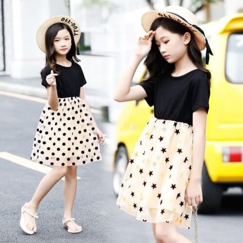 Summer Dress For Girls Stars Dot Mesh Clothing Toddler Children Casual Princess Dresses Teenage Kids Girl Costume 6 8 10 Years