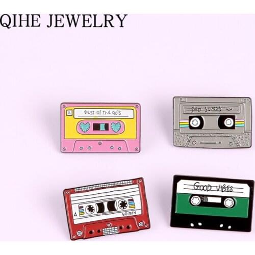 90s Magnetic Tape Enamel Pin Good Vibes Sad Songs Music Lovers Badge Bag Clothes Lapel pin Gift for Female Male Vintage Jewelry