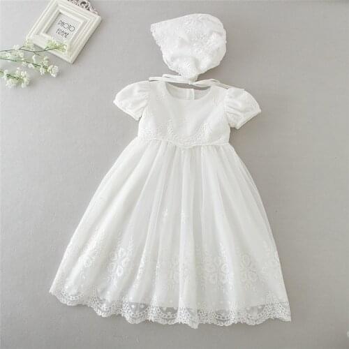 Emmababy Free Shipping Baby Girls Christening Outfit Floral Embroidered Baptism Dress Gown with Bonnet 2 Pcs Clothes Set