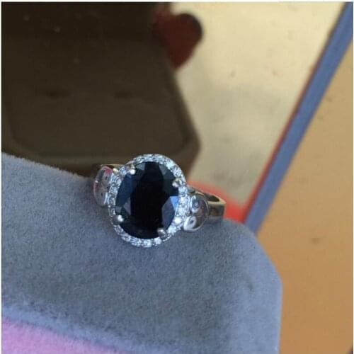 Natural real blue sapphire ring 925 sterling silver Fine handworked jewelry Finger rings Gem Size 6*8mm