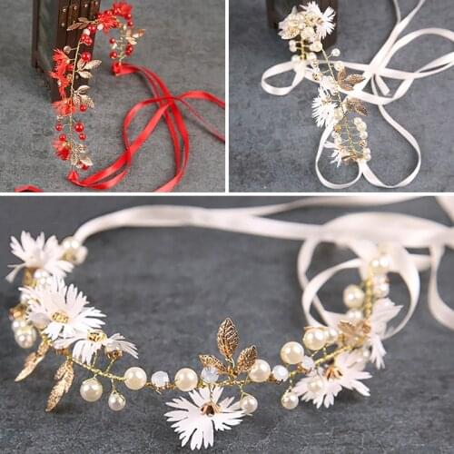 Charm Bride Headpiece Crown Headband Headwear Pearl Wedding Headdress Handmade Romantic Flower Tiaras Hair Jewelry Accessories