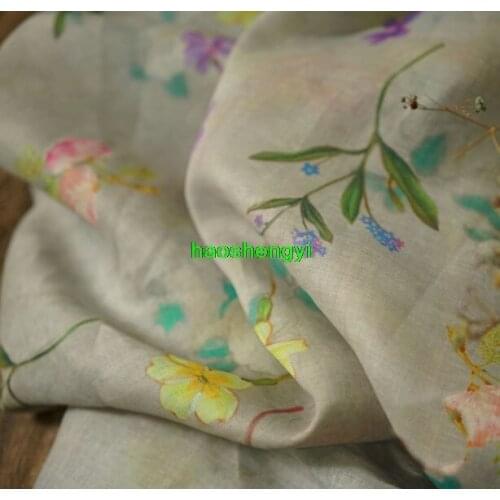 Original customized high-end ramie printing pastoral style thin dress gown clothing fabric
