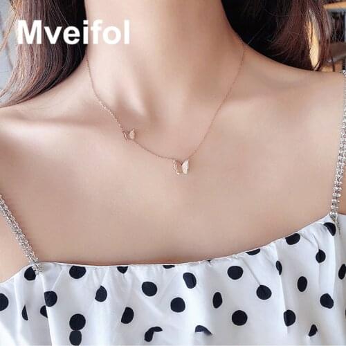 Mveifol Stainless Steel Butterfly Necklace for Women Korean Fashion Butterfly Geometric Choker Necklace Collares Jewelry