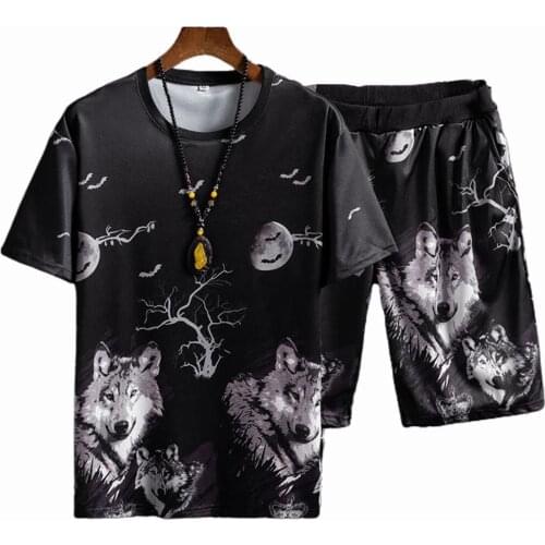 Plus Size Summer Men Sport Suit Printed Two-piece Casual Loose Homewear Suit Fitness Male Set Casual Loose Fashion Pajama Sets
