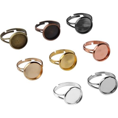 10pcs/lot Adjustable Blank Ring Base Fit 10 12 14 16 18 20mm Glass Cabochons Cameo Settings Tray DIY Jewelry Making Ring