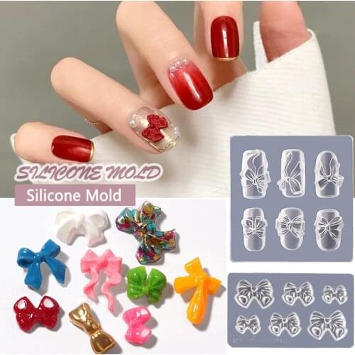 1pc Silicone Nail Carving Mold 3D Bow-knot Mould Stamping Plate Nails Stencil DIY UV Gel Japanese Style Manicure Tools