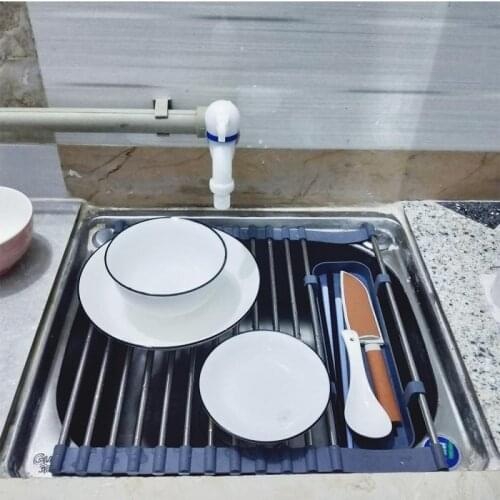 Stainless Steel Telescopic Folding Drain Rack Kitchen Dishes Rack Sink Drying Kitchenware Storage Water Filter Shelf Storage
