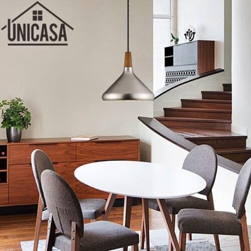 Modern wood Ceiling Lamp Silver Shade Wrought metal Lighting Fixtures Vintage Pendant Lights Kitchen Island Office Antique Mini
