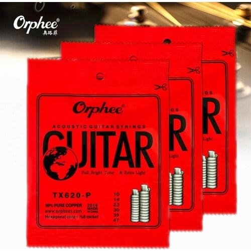 Orphee 010-047Acoustic Guitar Strings Red Cooper 99% Pure Cooper Anti-Rust Coat Hexagonal core+8% nickel guitar accessories 3set