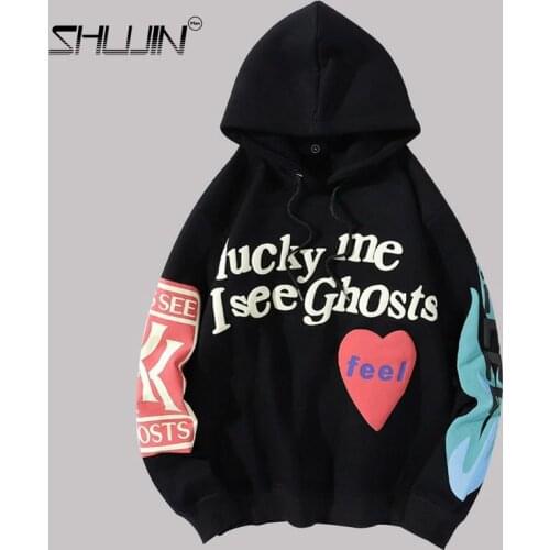 Kanye West Graffiti Letter Print Plus Velvet Sweatshirt Men Harajuku Fleece Hoodie Hip Hop Stranger Things Hooded Hoodies