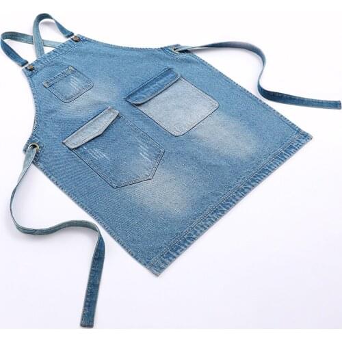 Washed Denim Floral Barber Roast Cafe Kitchen Apron Canvas Apron Barbecue Household Goods Apron Multi-size Sleeveless Apron