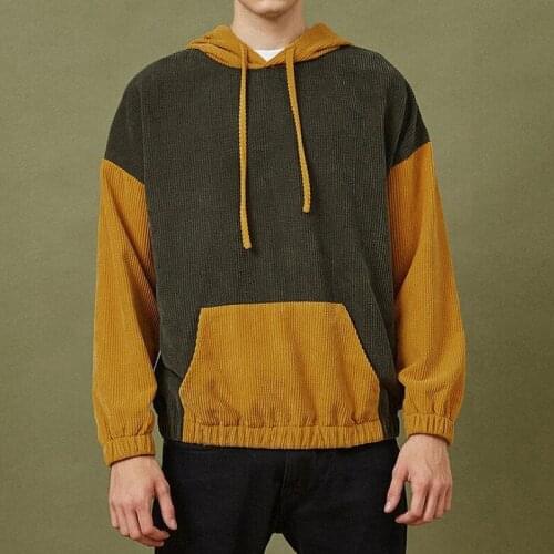 Corduroy sweater Collegiate youth fashion Hoodie Color contrast Pullover top Bottom coat