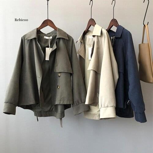 Women New Autumn Winter Womens Cargo Windbreaker Casual Vintage Pockets Outerwear Oversize Short Trench Tops