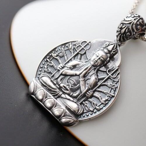 S990 pure Silver Vintage Pendant Handmade Buddha Silver Pendant Avalokitesvara