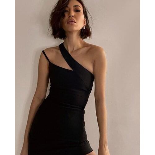 New Sexy One Shoulder Bodycon Party Dresses Elegant Women 2021 Summer Casual Mini Sheath Slim Bodycon Dress Package Hip Dresses