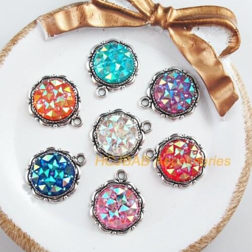 14 New Charms Tibetan Silver Tone Retro Mixed Round Resin Pendants 18.5x22mm