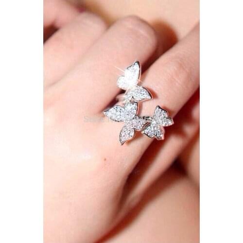 925 sterling silver above the knuckle high polish pave sparking AAA cz butterfly ring