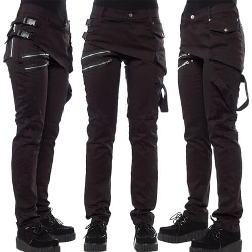 Punk Pants Women Black Straight Trousers New Autumn Rave Pants Rock Zipper Design Gothic Clothing Plus Size Streetwear Women