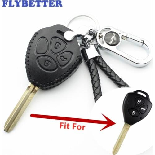 FLYBETTER Genuine Leather 3Button Remote Key Case Cover For Toyota Prado/Mark/Corolla/Camry/Reiz/Crown L30