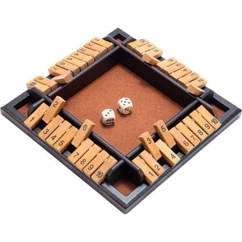 Wooden Four Sided 10 Numbers Shut The Box Board Game Set Dice Party Drinking Games For Adults Families Game Toys