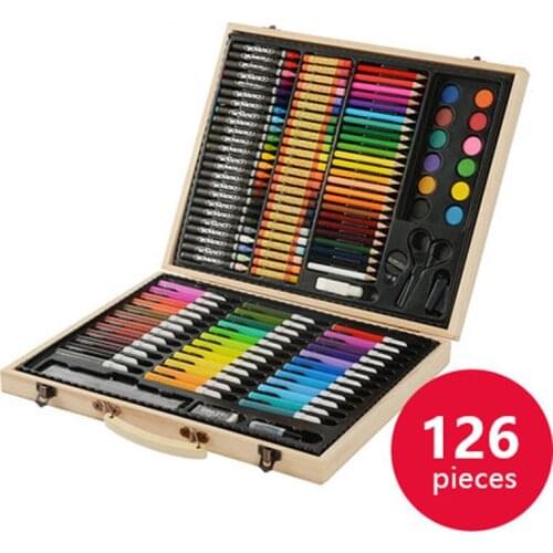 126 Piecs Art Set Drawing Painting Set with Wooden Case For Children Kids Water Color Pen Crayon Drawing Art Tools