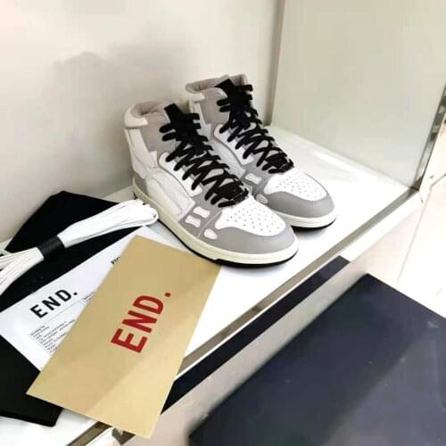 Mens Shoes Skeleton High-top Leather Sneakers Genuine Real Leather Rockstars Rocker Trainers