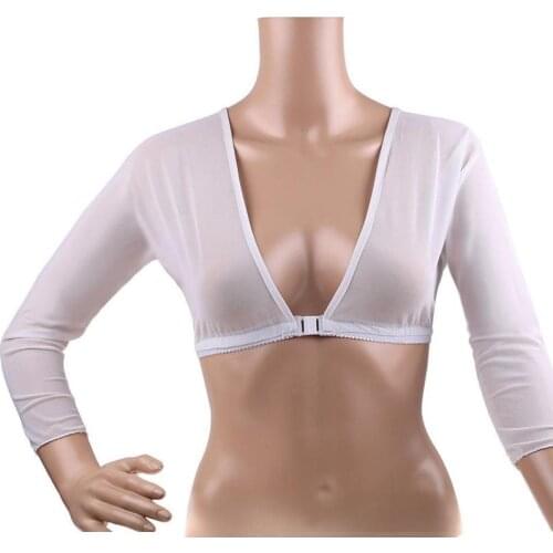 Black White Stylish Women Mesh Top Front Button Long Sleeve T-shirt Bottoming Sleeve One Pcs Sleeves Arm Cover Shoulder Dropship