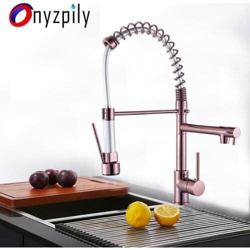Chrome Spring Kitchen Faucet Pull Down Dual Spouts 360 Swivel Handheld Shower Kitchen Mixer Crane Hot Cold 2 Outlet Spring Taps