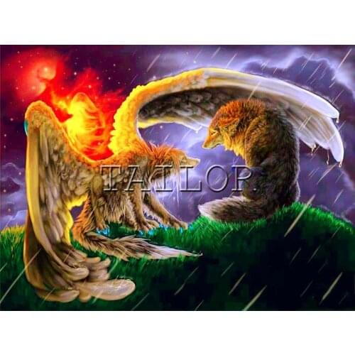Dirll drawing cuadros full square embroidery Cross stitch mosaic 5d diamond painting kit set Fantasy wolf fire landscape complet