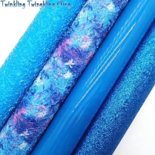 Twinkling Twinkling Blue Chunky Glitter Leather Flowers Printed Glitter Fabric Patent Faux Synthetic Vinyl 21X29CM KM539