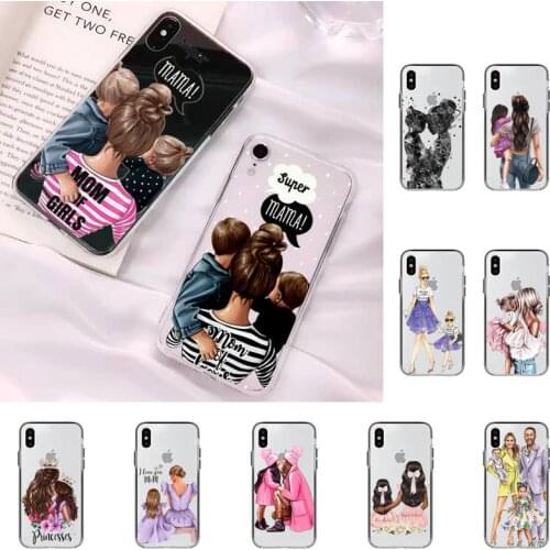 TOPLBPCS Fashion Black Brown Hair Baby Mom Girl Queen Phone Case for iPhone 11 12 pro XS MAX 8 7 6 6S Plus X 5S SE 2020 XR case
