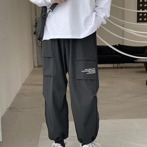 Men Sporty Thin Sweatpants Multi Pockets Ankle Tied Long Pants Loose Trousers